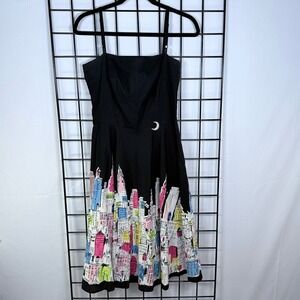 Vtg Y2K Kelly and Diane Dress 6 Black New York City Skyline Cityscape Boho